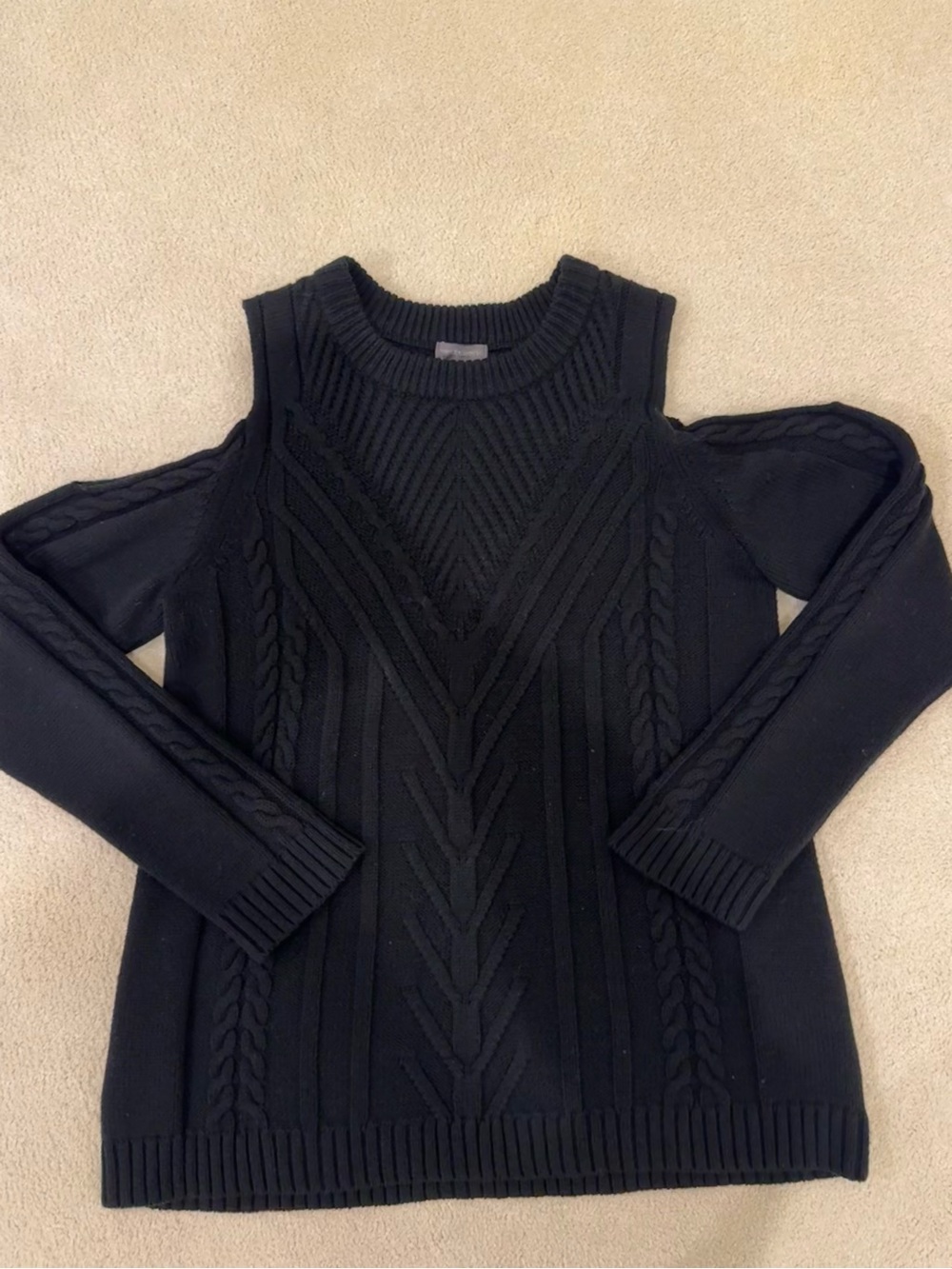 Vince Camuto Black Cold-Shoulder Cable Knit Sweater
